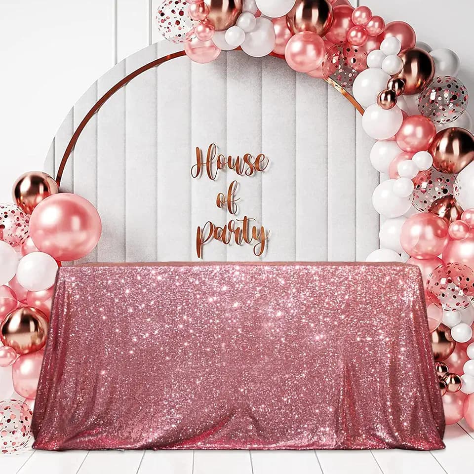 SquarePie Sequin Tablecloth 50x72 Inch Fuchsia Pink for Wedding Party