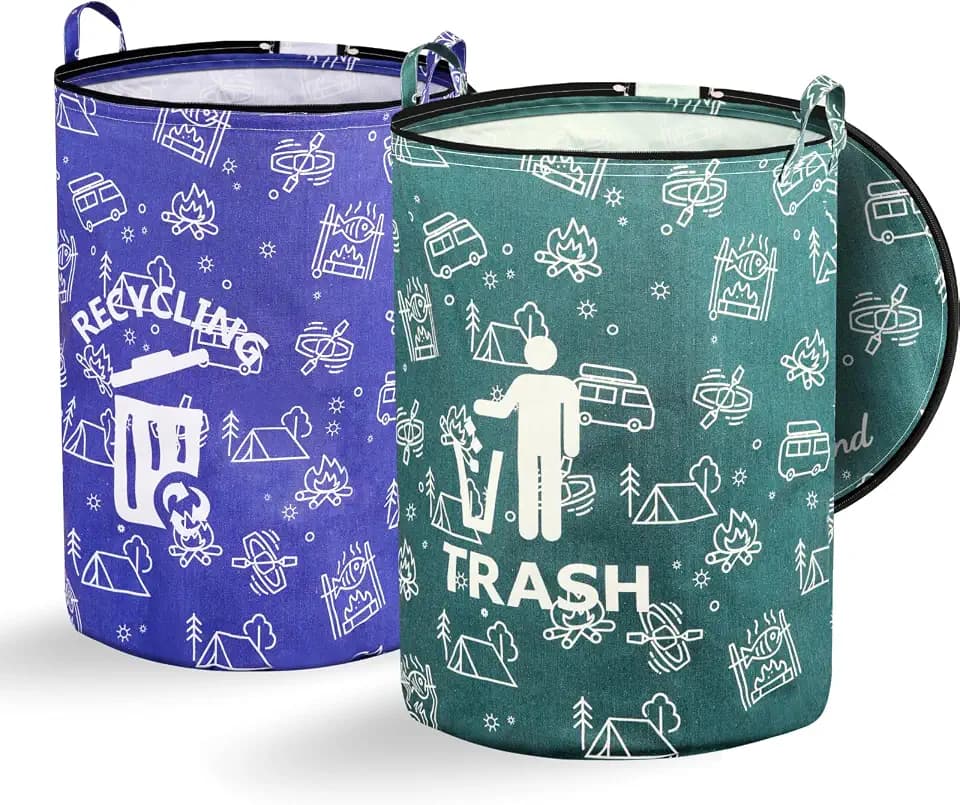 30 Gallon Collapsible Trash Can for RV Camping, Zip Lid,2Pcs