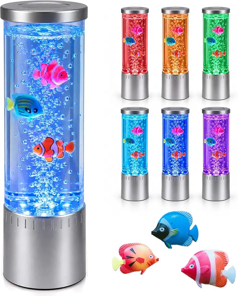 Brewish Bubble lamp | 7 Color Changing LED Lamps | Fake Aquarium Night Light | Artificial Fish Tank with Moving Fishes | Home Decor, Ideal Gift for Kids, Adults, Sensory Lights for Autism & ADHD