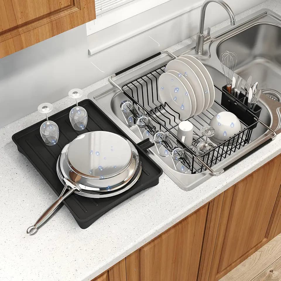 MAJALiS Expandable Dish Drying Rack Over Sink with Extra Drainboard