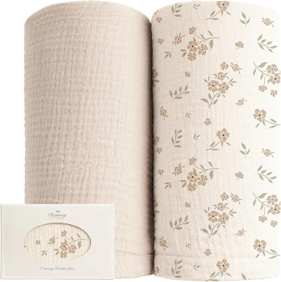 Konssy Muslin Swaddle Blankets, 100% Cotton Receiving Blankets, 47"x 47"