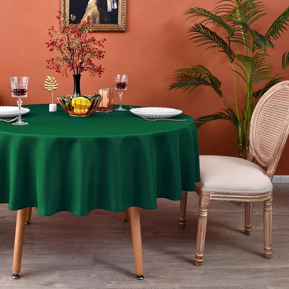 MEANMOY Green Round Tablecloth 90 Inch Water Resistant Table Cloth