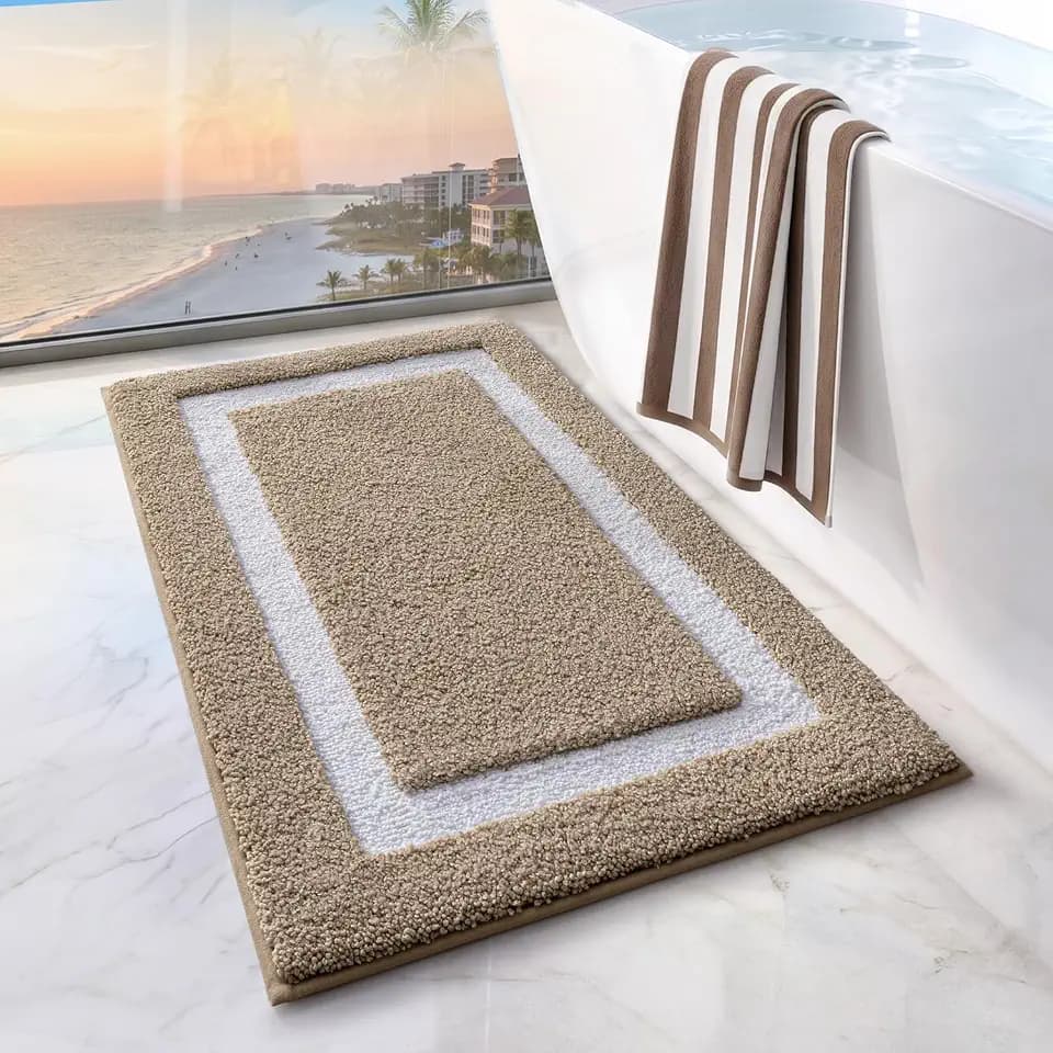 LUMI Bathroom Rug, Non Slip Absorbent Bath Mat, Khaki, 16"x24"