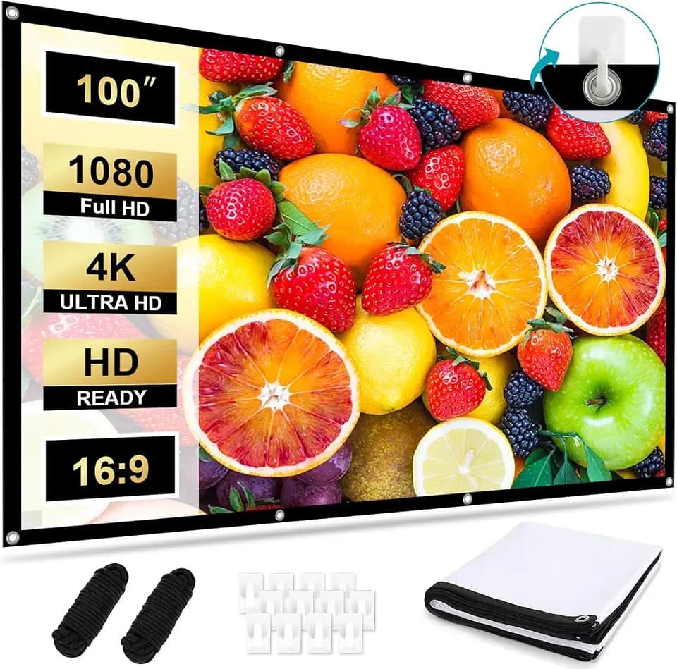 Beamer Leinwand 100 Zoll, einfach aufzuhängen 16: 9 4K HD Projektor Leinwand, Tragbare Leinwände Faltbar Anti-Falten Doppelseitige Projektion 221 x 125 cm, Outdoor und Heimkino