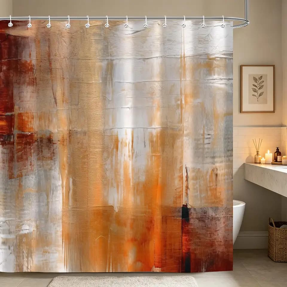 Moonslim Burnt Orange Abstract Shower Curtains, Rust Brown Shower Curtain Set for Bathroom Curtain Decor, Washable Fabric Cloth Waterproof with 12 Hooks, 72x72 Inch