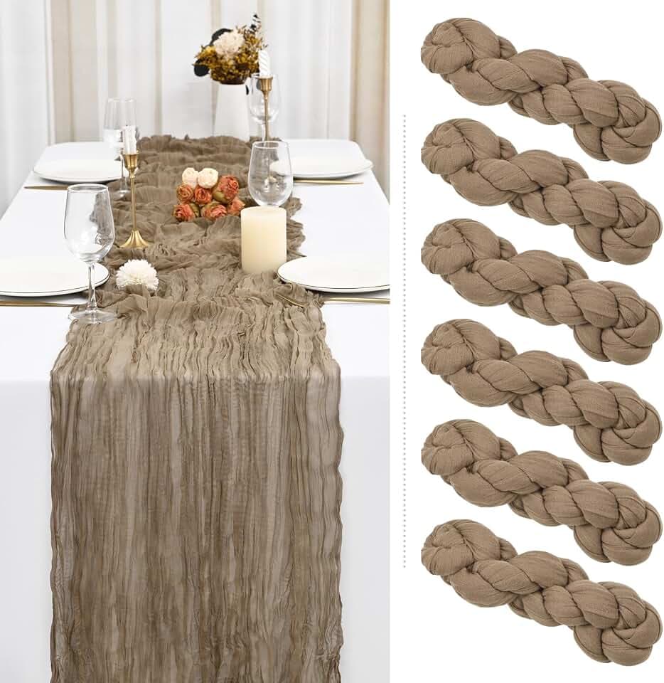 6 Pack Light Brown Cheesecloth Table Runner, Extra Wide 35x120 Inch