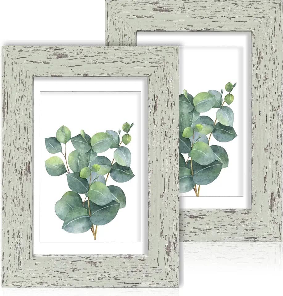 Hongkee 4x6 Picture Frame Set of 2, Real Glass and Wood Frame for Mat 3.5x5