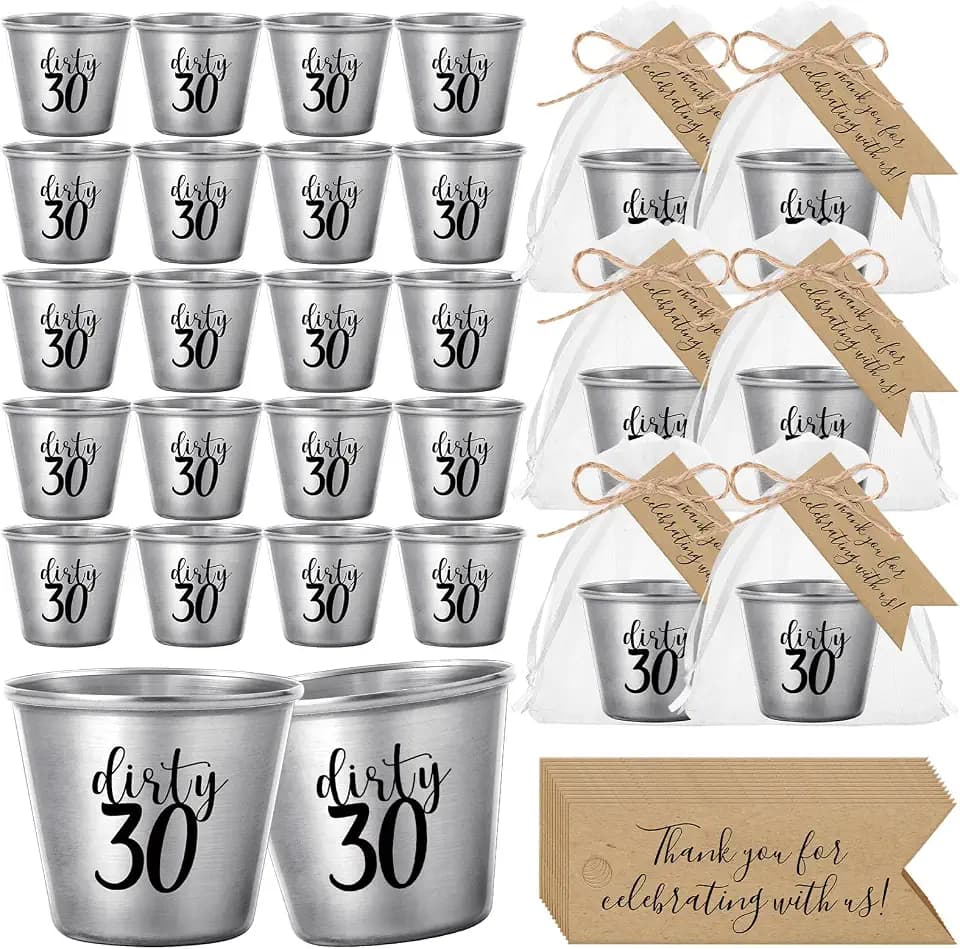 30 Set Dirty 30 Shot Glasses Birthday Party Favors, Stainless Steel
