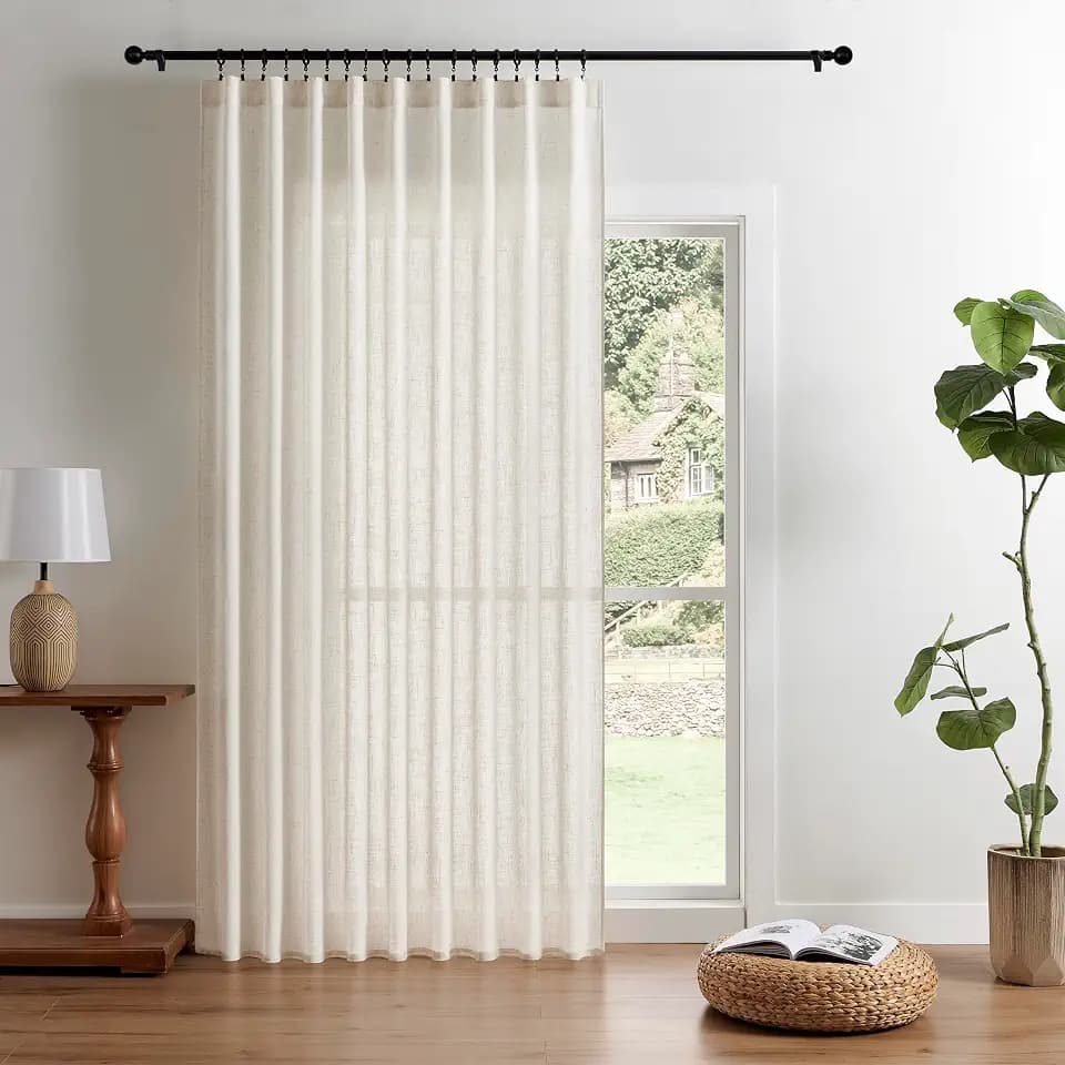 Joydeco Light Filtering Curtains 90 Inch Length for Bedroom, Linen Curtains 90 Inch Length 1 Panel Set for Living Room,White Semi Sheer Drapes 90 Inches Long with Rod Pockets