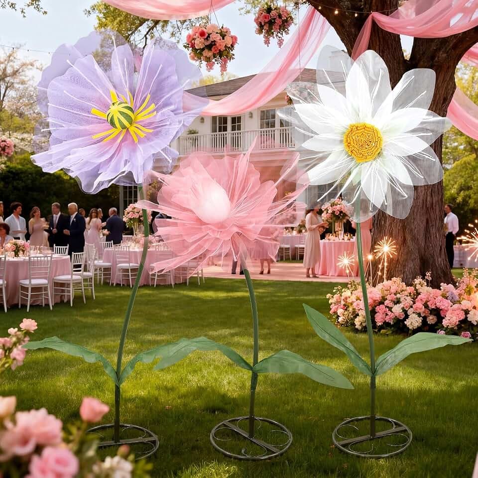 Leinuosen 3 Pcs Multicolor Giant Flowers for Decoration with Standing
