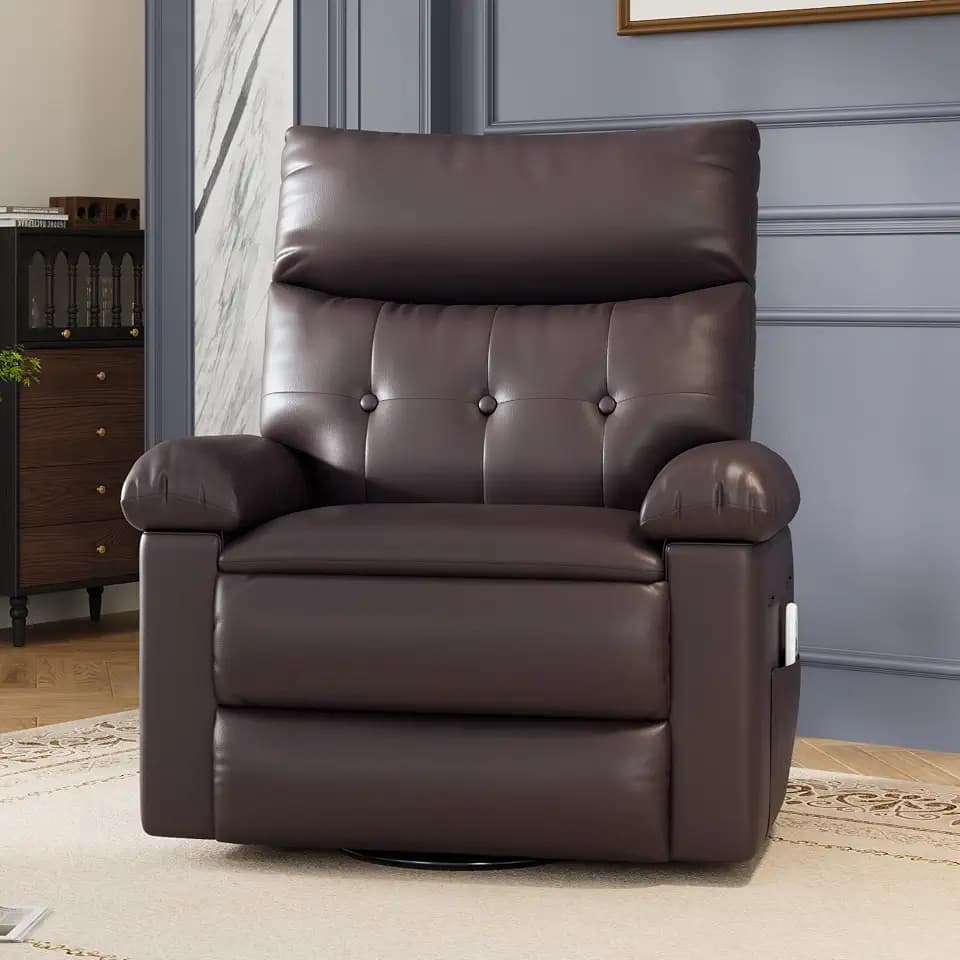 Garvee Leather Swivel Rocker Recliner Chair with Heat & Massage