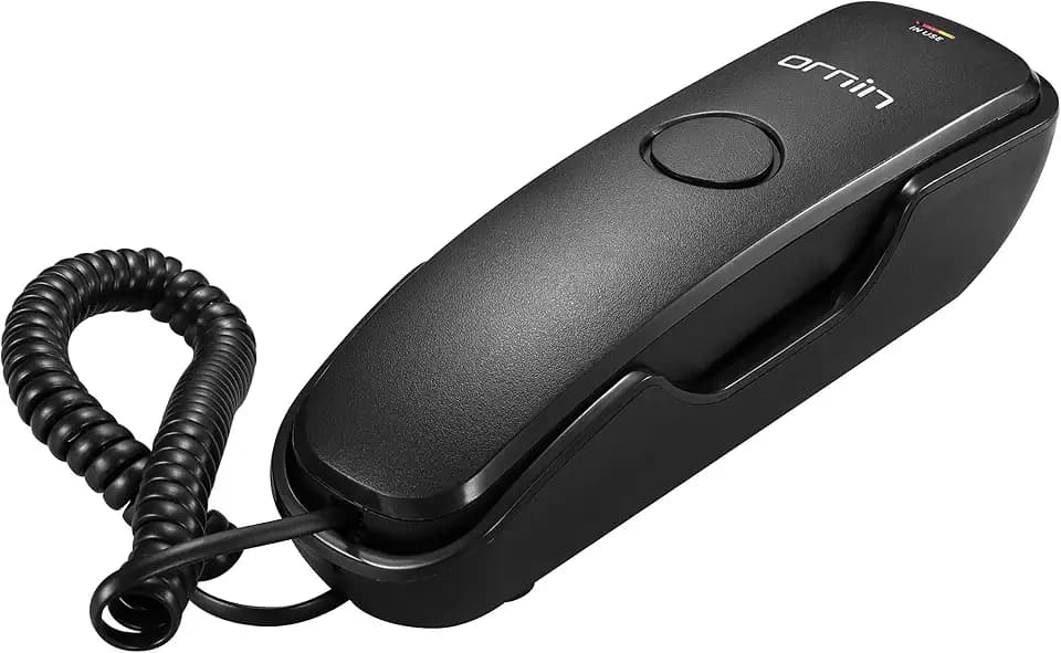 Ornin T102 Trimline Schnurgebundenes Telefon, Wandmontage, Wahlwiederholung, Stummschaltung, M1/M2 One-Touch-Speicher, Klingellautstärke einstellbar (schwarz) – UK-Version