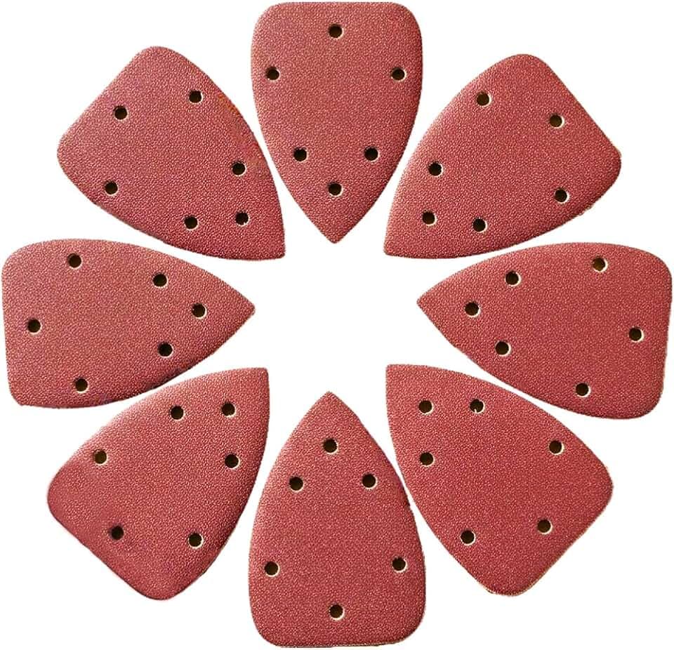 100 PCS Mouse Detail Sander Sandpaper 6 Holes, 80 Grit Hook and Loop Detail Sandpaper Aluminum 0xide Mouse Sanding Pads Triangular Sanding Sheets for Detail Mouse Sander