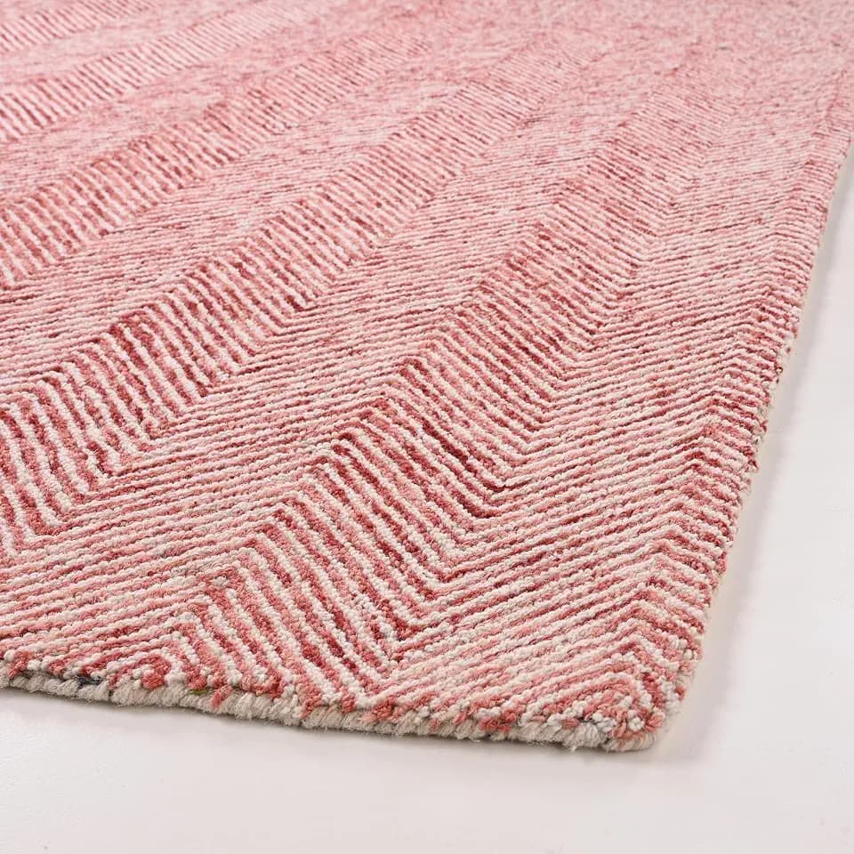 Modern Herringbone Chevron Collection Handcrafted Wool Area Rug - Durable, Zigzag Pattern, for High Traffic, Contemporary Design for Living Room, Bedroom, Dining Room Decor (Blush Pink, 5' x 7')