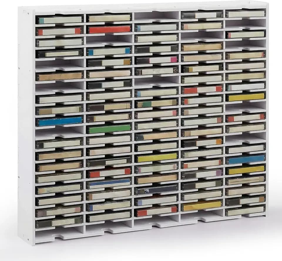 100 Slot Cassette Tape Storage Rack, Wall Mount or Freestanding Organizer