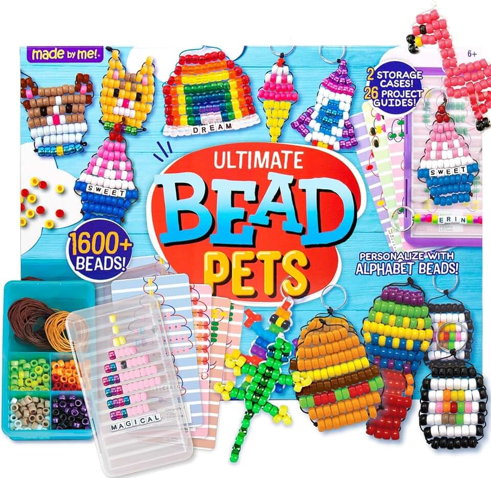 Made By Me Ultimate Bead Pets by Horizon Group USA, Bead Pets Crafts for Kids, Includes Over 1400 Beads, Cording, Keychains & Carabiner Clips, Design Templates, Storage Cases & More