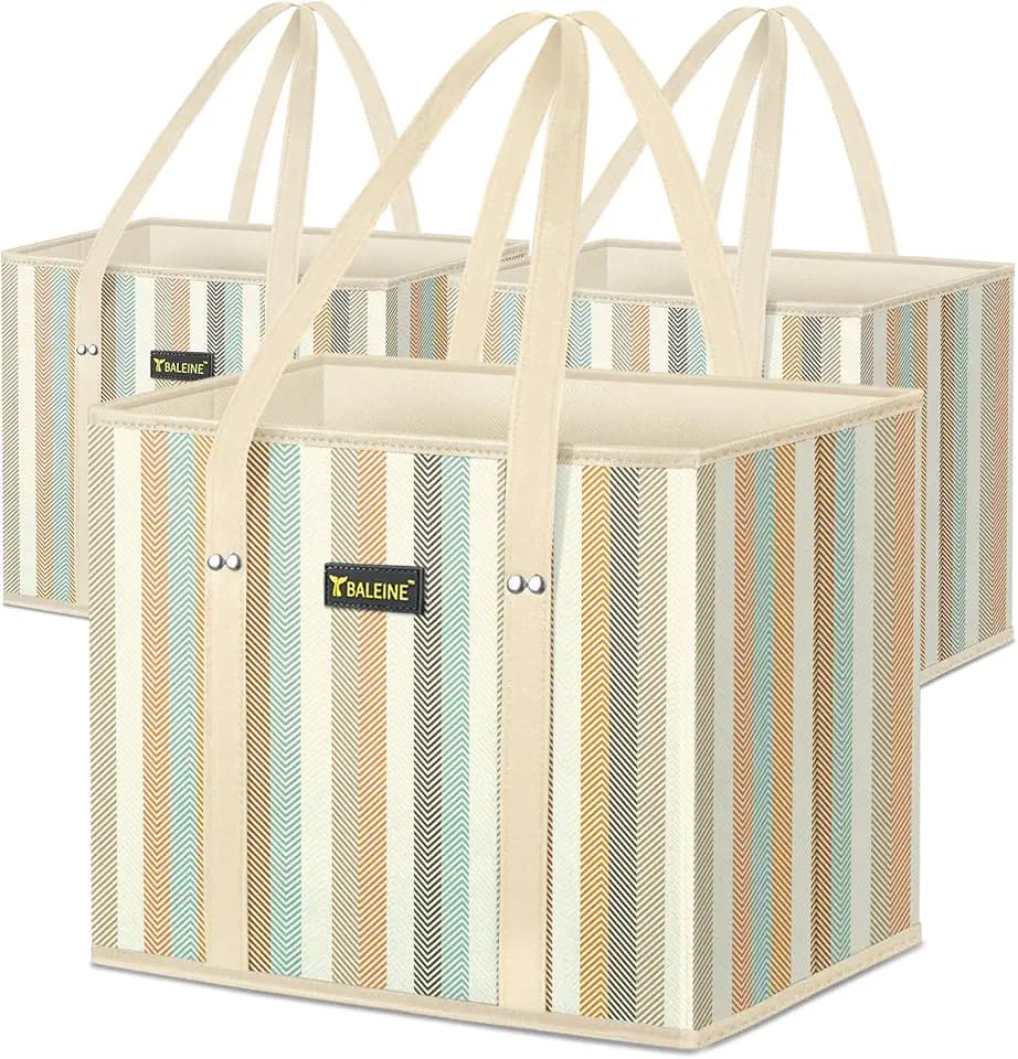 BALEINE 3PK Reusable Grocery Bags, Heavy Duty Shopping Tote Bag