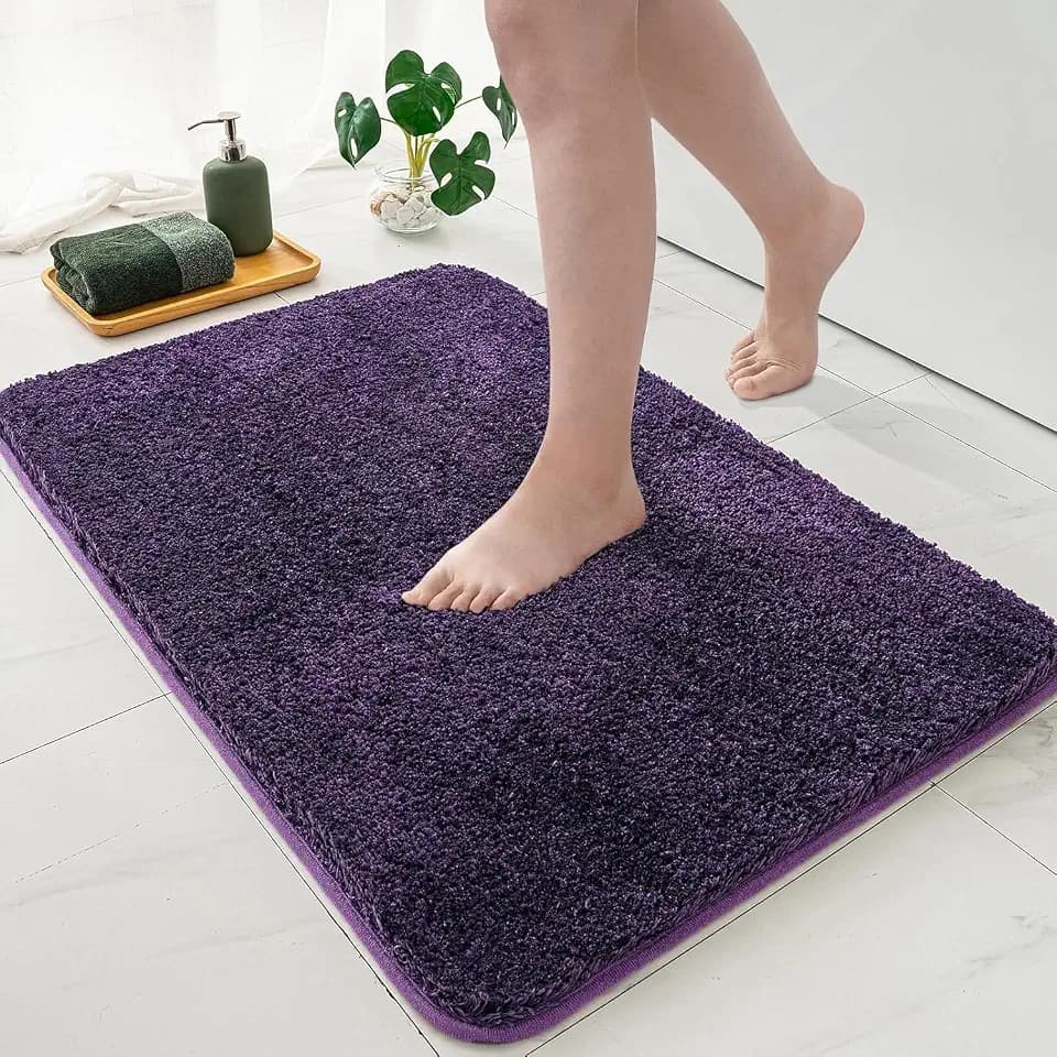 MIULEE Dark Purple Bathroom Runner Rugs Soft Microfiber Bath Mat 24x48 Inch