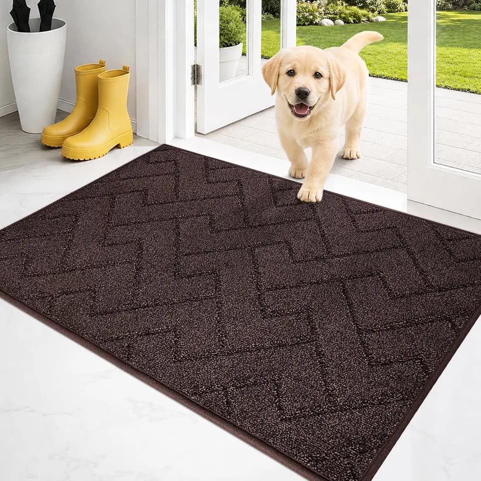PURRUGS Dirt Trapping Door Mat Indoor Entrance, 24" x 35.5", Brown