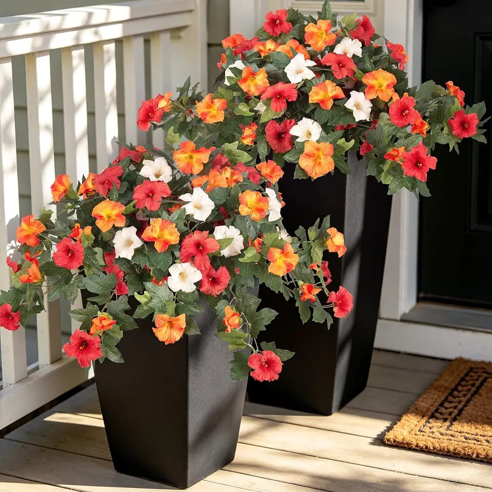 Ammyoo Artificial Fall Flowers Fake Petunias Plants for Outdoor Decoration