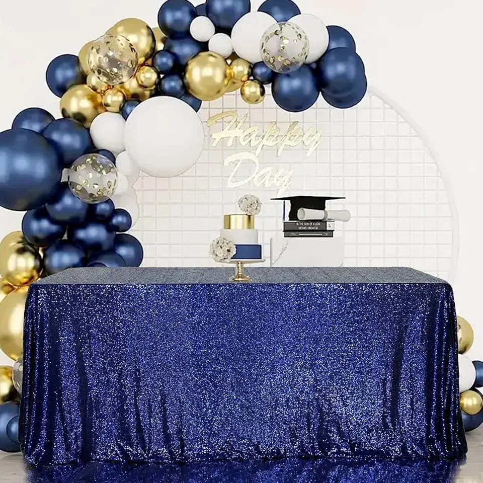 Juya Delight 60" x 102" Navy Blue Sequin Rectangle Tablecloth for Wedding Birthday Party Festival Ceremony Cake Dessert Table