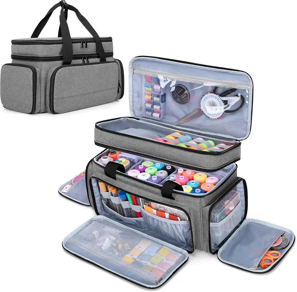 LUXJA Large Sewing Organizer Bag with 5 Detachable Dividers, Gray