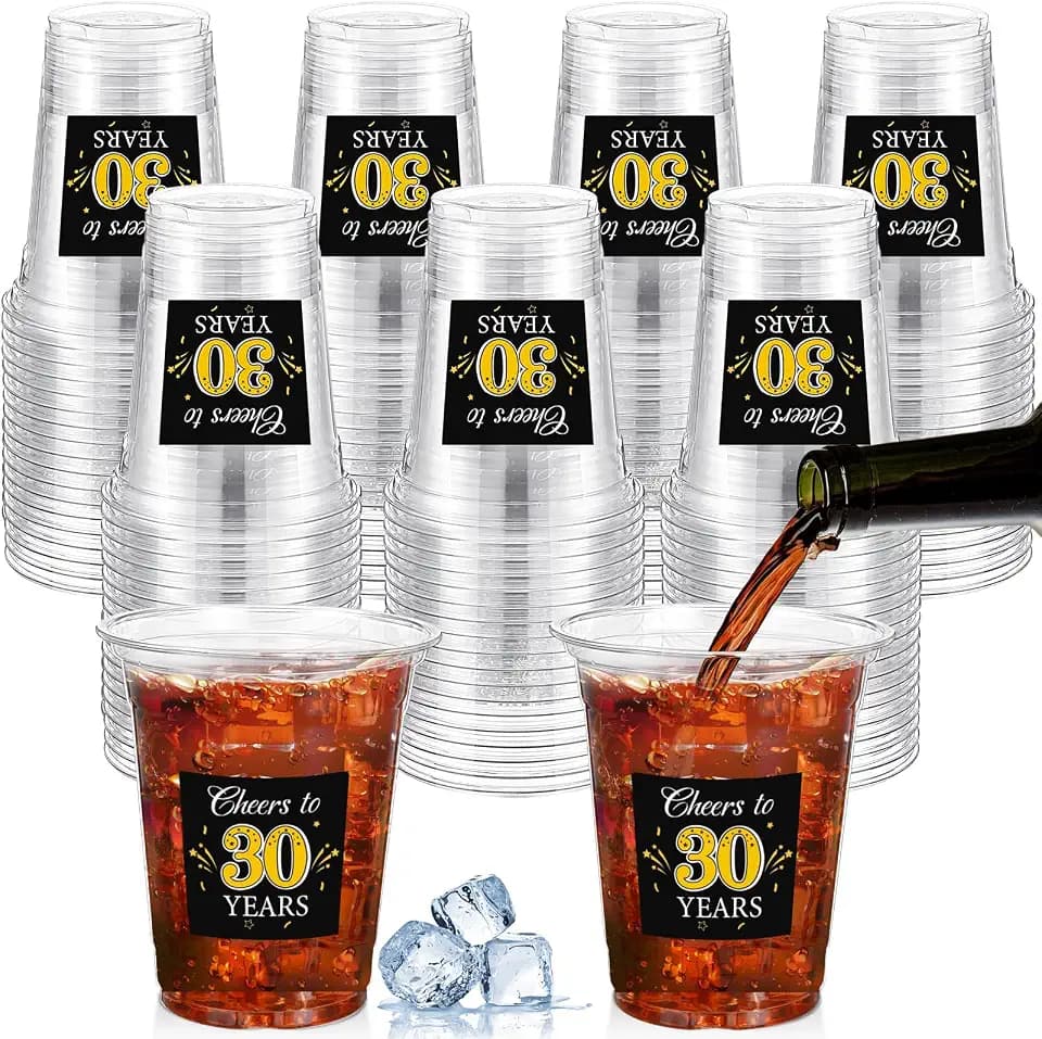 Funnymoom 100 Pack 30th Birthday Decorations Cups for Men Women 12oz Gold