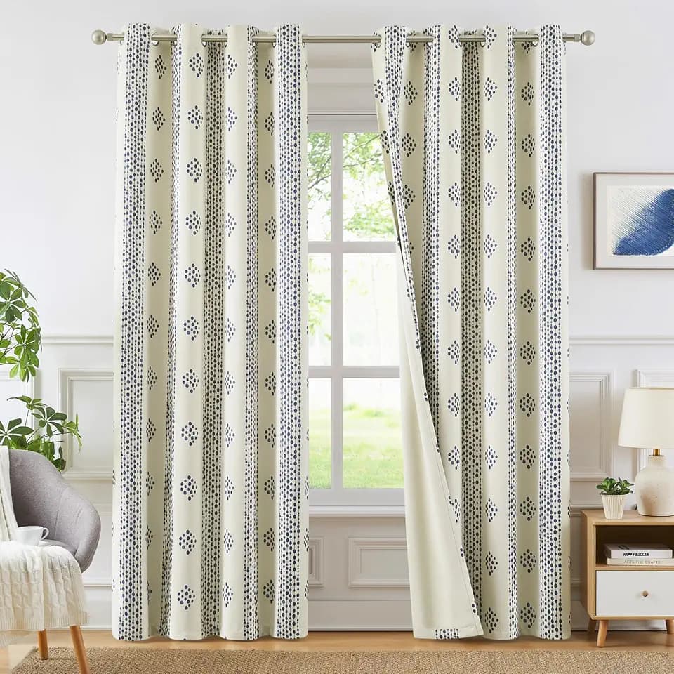 Melodieux Blue Boho Blackout Curtains for Bedroom 84 Inch Length 2 Panels Set, Living Room Darkening 80% Light Blocking Striped Curtains Vintage Cotton Textured Grommet Drapes, 52" W x 84" L