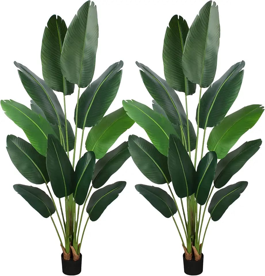 YEPDIN Artificial Bird of Paradise Plant 6 Ft Tall Fake Banana Leaf Plant for Indoors and Outdoors,Faux Palm Tree with Plastic Pot for Office and Home Decor,L1802PCS