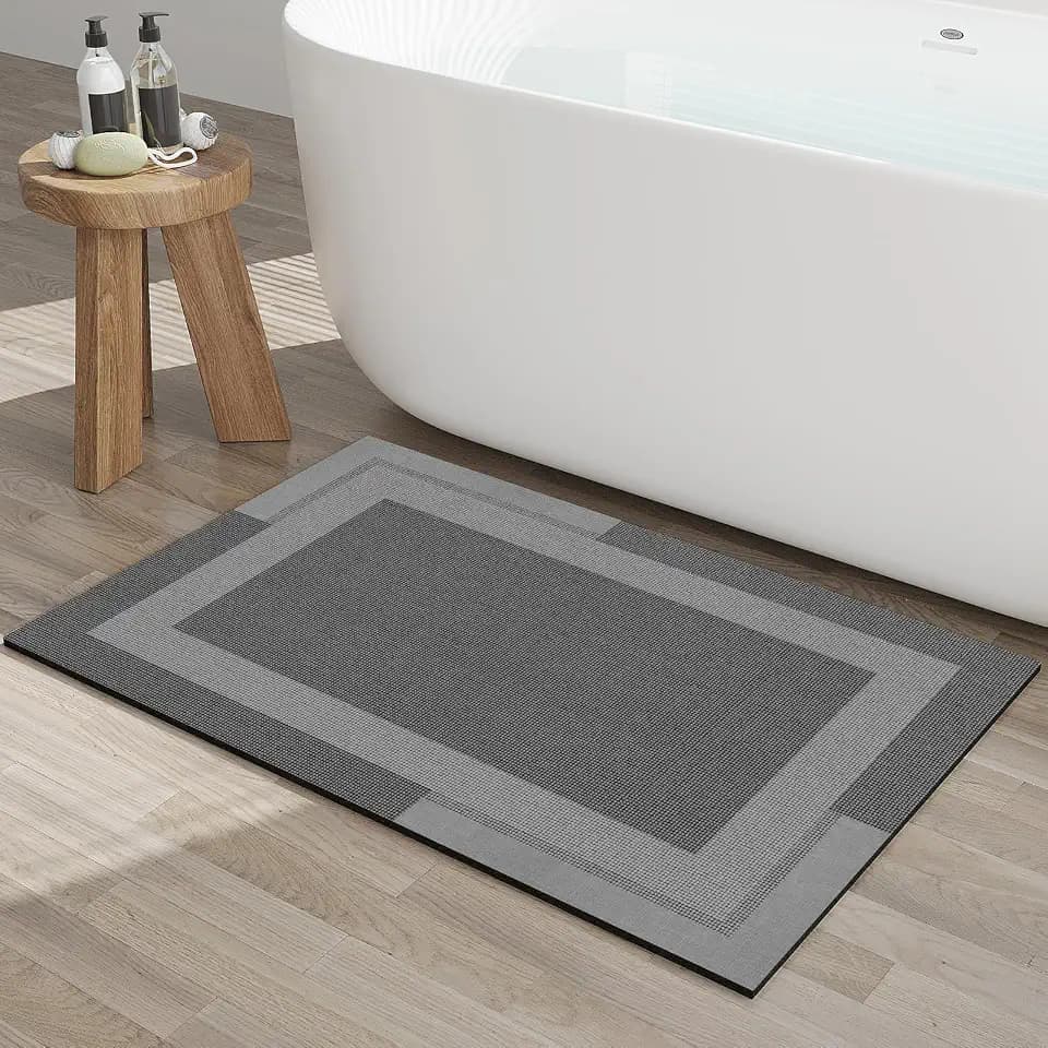 YDKGL Non Slip Bath Mat Thin Bathroom Rugs Fit Under Door Dark Grey 20"x32"