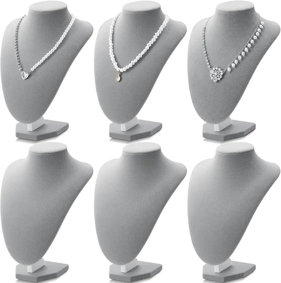 Huquary 6 Pcs Necklace Display Stand Bust Jewelry Holder, Gray, Velvet