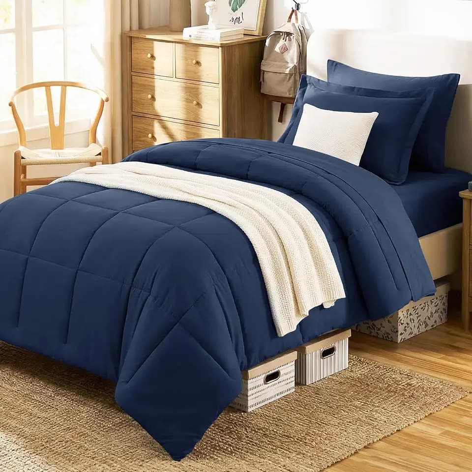 CozyLux Twin XL Comforter Set, 5-Piece Bed in a Bag, Navy Blue