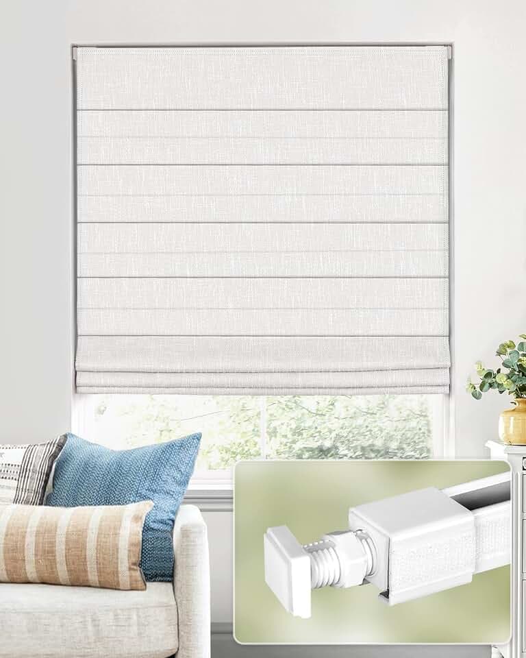 UNISHADES No Drill Cordless Roman Shades, Room Darkening, 21×48 in White
