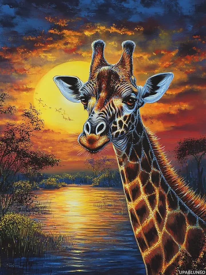 UPABLUNSO DIY Giraffe Diamond Painting 12x16 Inch, Full Round Drill Kits Mosaic Art for Adults Relax Home Wall Decor Festival Gift