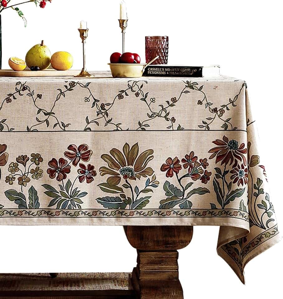 patdrea Vintage French Linen Tablecloth,Rectangular,110"x63"-Oliveirad