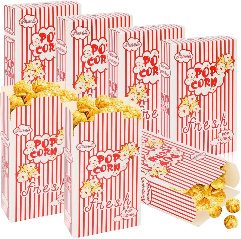 200 Pack Popcorn Boxes for Party, 1.25 oz Popcorn Containers for Party, Popcorn Boxes Bulk, Red and White Striped Close-Top Cardboard Pop Corners Bags Individual Servings for Movie Night Supplies