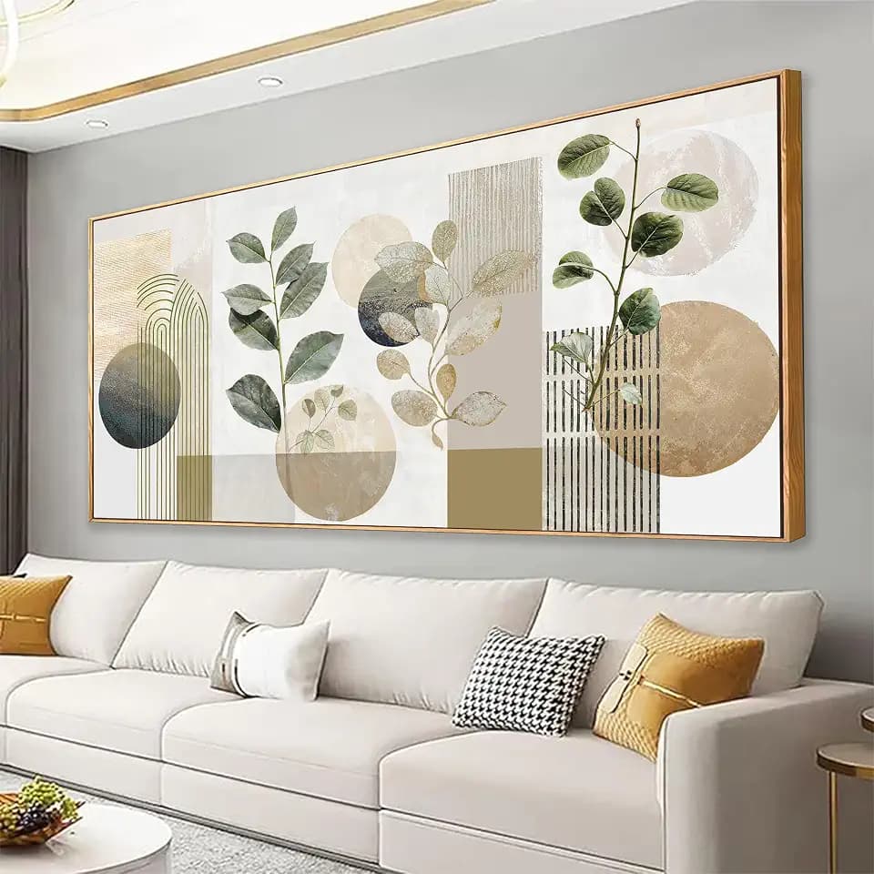 Framed Mid Century Boho Canvas Wall Art Decor Living Room 24" X 48"