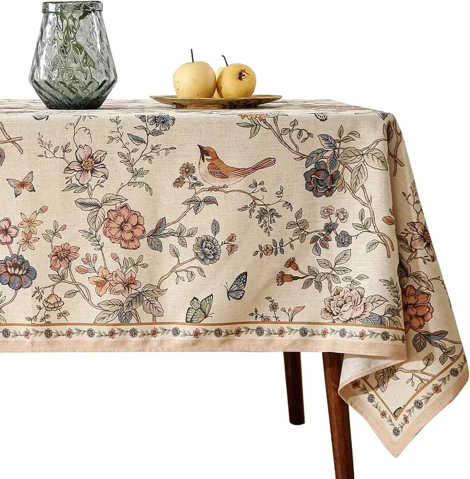 ISAENNE Designer French Linen Rectangular Tablecloth,79"x55"-Cornucopia