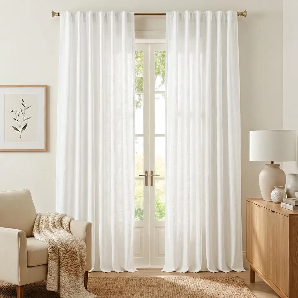 NICETOWN Thick Linen Curtains 84 inch Long 2 Panels Set, 55" Wide White Flax Linen Blend Organic Privacy Window Drapes Rod Pocket & Back Tab with Light Filtering for Bedroom/Living Room