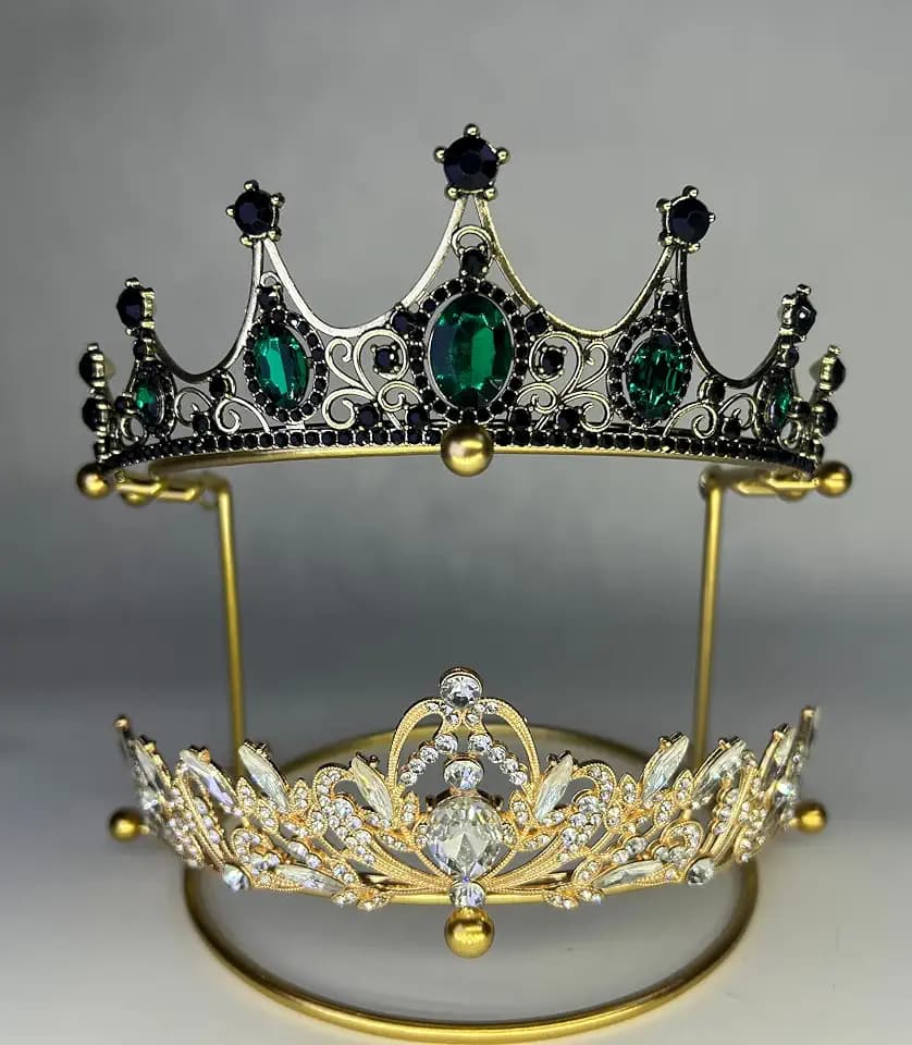 Crown Display 2-Tier Tiara Display Stand Golden Bridal Crown Storage Organizer Jewelry Holder for Women Girls Wedding Home Shop Store