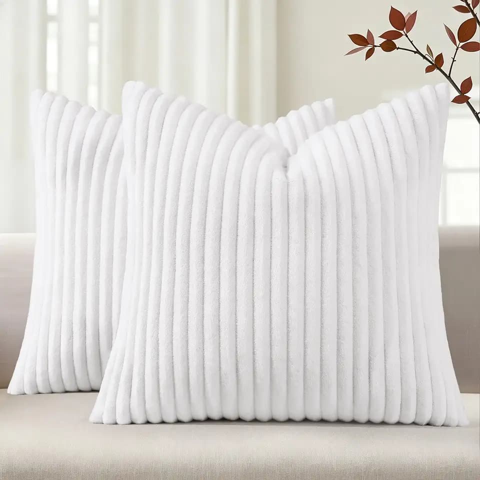 Simmore Fall Soft White Flannel Throw Pillow Covers 24X24 Set of 2