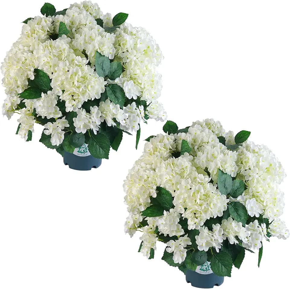 Artificial Hydrangea Bush – 20 Inch Potted Faux Hydrangea Plant, UV Resistant Outdoor Hydrangea Artificial Plants for Front Porch, Garden, Patio & Indoor Decor