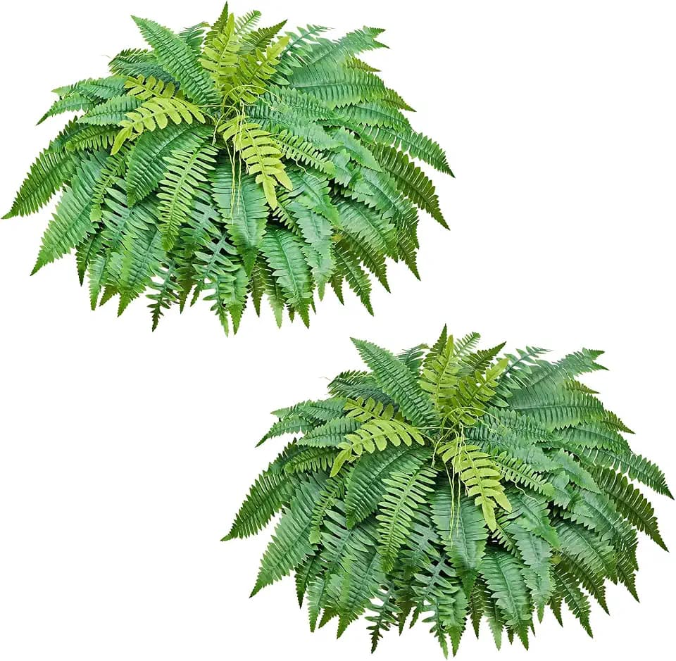 VEVOR Artificial Ferns, 48 Inch Fake Boston Fern Bush Plant with 67 Fronds, Faux Greenery for Indoor/Outdoor Decor, Silk & LDPE, Suitable for Home Porch Garden Office Living Room Planter, Set of 2