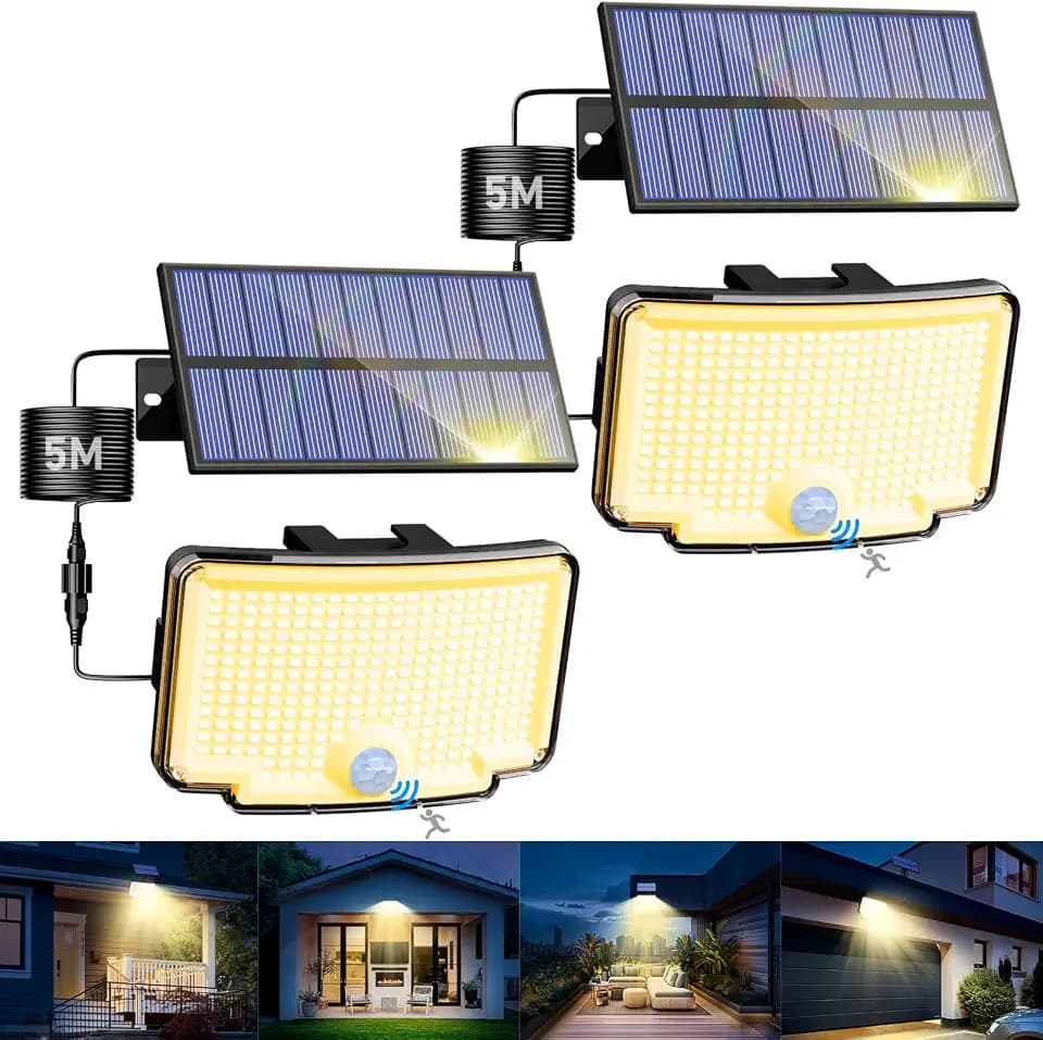 nipify 2 Stück Solarlampen für Außen mit Bewegungsmelder, 318 LED 3 Modi Solar Aussenleuchte IP65 Wetterfest, Weitwinkelbeleuchtung Warmweiß Solarleuchte Wandleuchte für Outdoor Garten