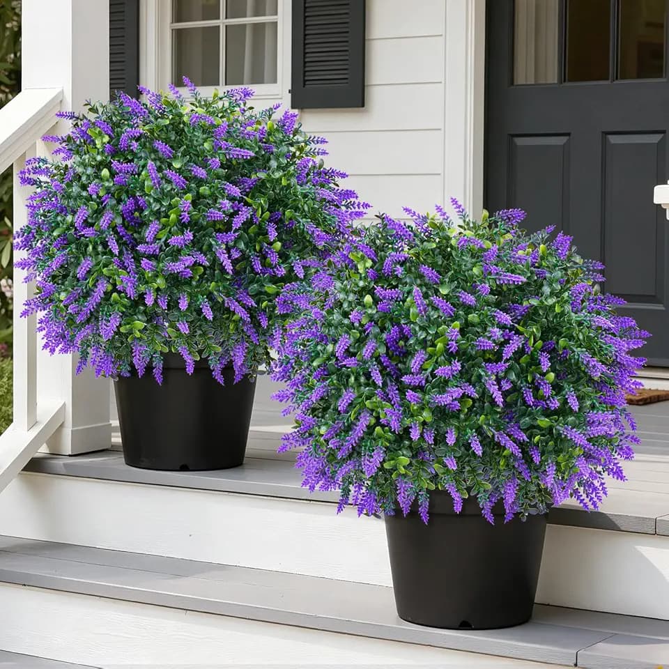 Grooy Artificial Set of 2 UV Resistant Boxwood Topiary Ball with Lavender