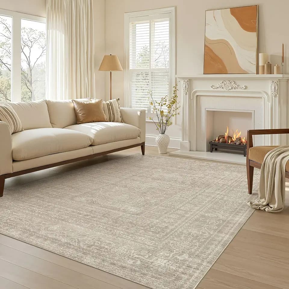Nakagishi Neutral 6x9 Area Rugs for Living Room Washable, Brown