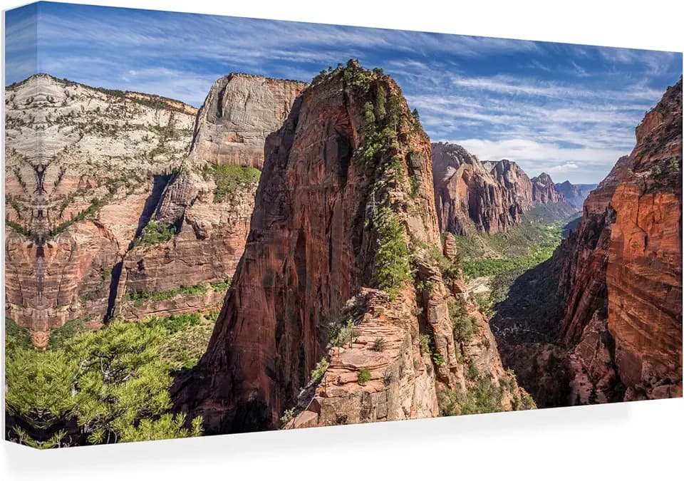 Wrapped Canvas Wall Art - Pierre Leclerc 'Angels Landing' Wall Art for Living Room, Bedroom, or Office Décor - 12x24