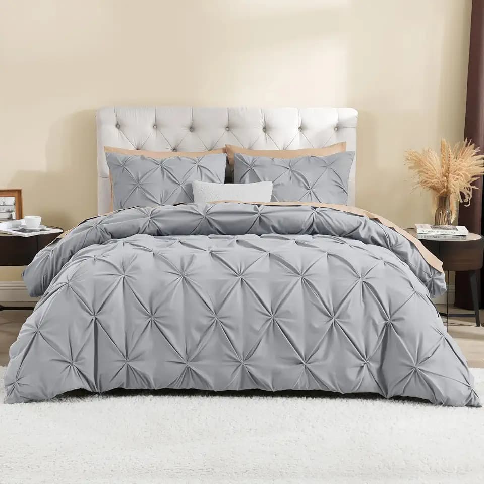 Litanika Silver Grey King Duvet Cover, 3 Pieces Pinch Pleat Cover