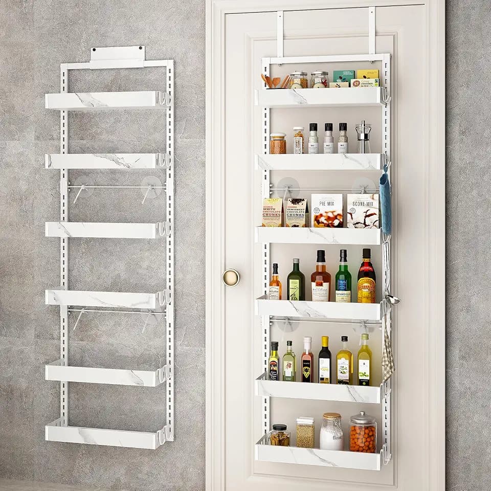 BUKFEN Over the Door Pantry Organizer, 6-Tier Adjustable Basket Spice Rack