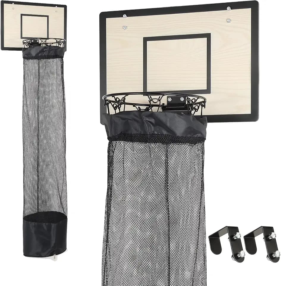 Wooden Basketball Laundry Hamper,Over the Door Basketball Hoop Laundry Basket with Zipper for Kids Room,Dorm Rooms,Bathroom,Saving Space Storage and Organization - White (White)